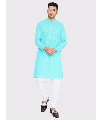 Maharaja - Turquoise Georgette Regular Fit Men's Kurta Pyjama Set ( Pack of 1 )