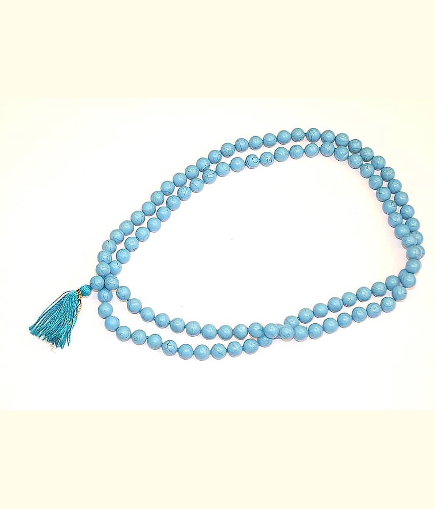 RUDRADIVINE Natural 8 mm Turquoise 108 and 1 Beads Hand Knotted Mala for Unisex