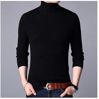 Fashlook Solid Full Sleeve Casual Black Sweaters For Mens