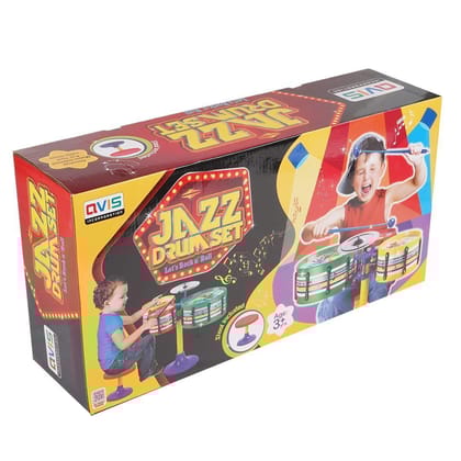 Musical Band Instruments with 3 Drums, 1 Dish, 1 Stool & Sticks for Kids (Assorted Colors & Designs)