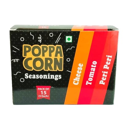 POPPACORN Seasoning Mix Pack, Cheese, Tomato, Peri Peri Flavours, 15 Sachets (5 Pouches Each)