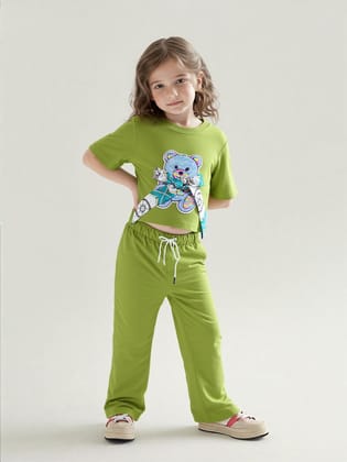Girl's Causal Teddy Co-Ord  Set [GCS-7497](4-12 Years)-9-10Y (Size - 32) / Imported