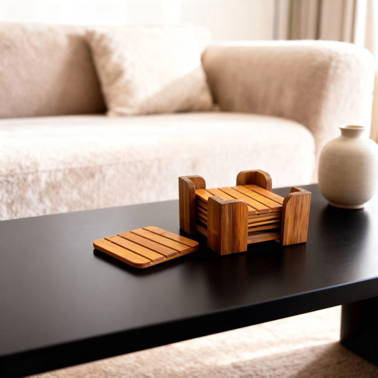 Tisser Brown Wooden Coaster Set – Premium Handcrafted Eco-Friendly Product