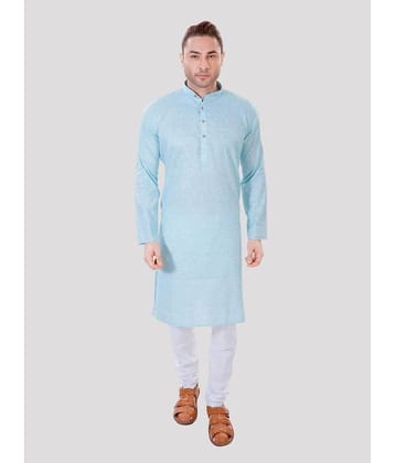 Maharaja - Blue Linen Regular Fit Men's Kurta Pyjama Set ( Pack of 1 )