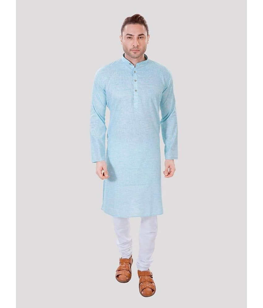 Maharaja - Blue Linen Regular Fit Men's Kurta Pyjama Set ( Pack of 1 )