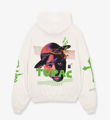 Tupac Designed Oversized Hoodie-S / White