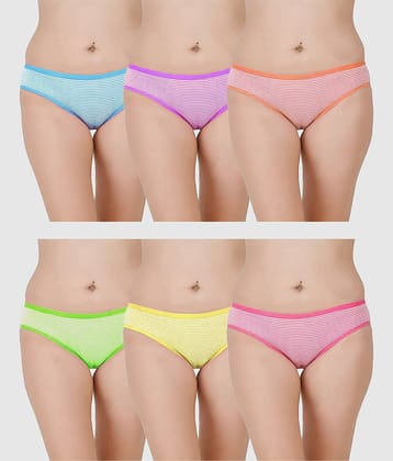 DOOZIE LOVEPLUS Pack of 6 Cotton Striped Women's Bikini ( Multicolor )
