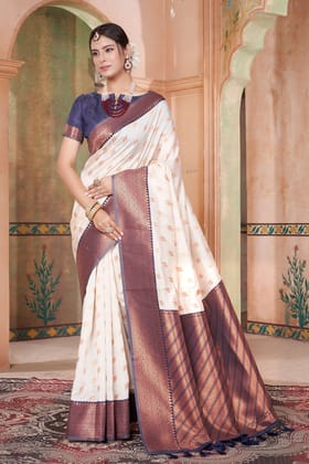 White Kubera Pattu Kanjivaram Saree