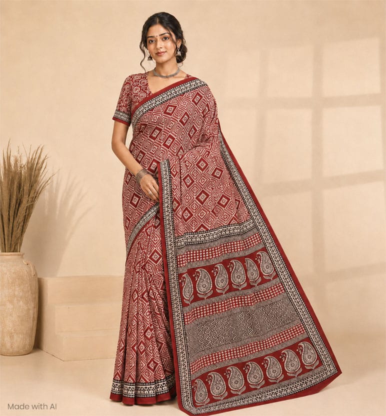 Handcrafted Bagh Print Cotton Saree
