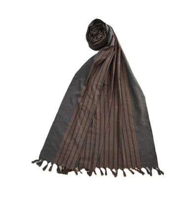 Dhaga Vishwas Ka Grey Brown Striped Handloom Cotton Stole