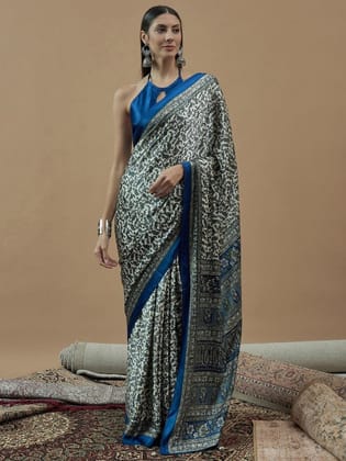 Rama Ajrak Crepe Block Print Sarees