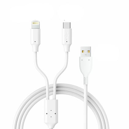 LA' FORTE 2 in 1 PVC Soft and Superior 1.3 m- (Compatible with Type C and Iphone ) White LA' FORTE 2 in 1 PVC Soft and Superior 1.3 m- (Compatible with Type C and Iphone ) White - 2 in 1 X 1 pcs