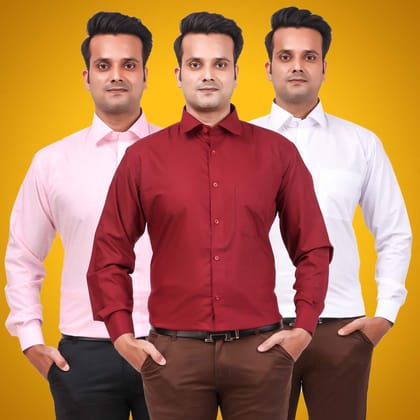 Men's Formal Shirt Blend Cotton Regular Fit Pack of 3-M
