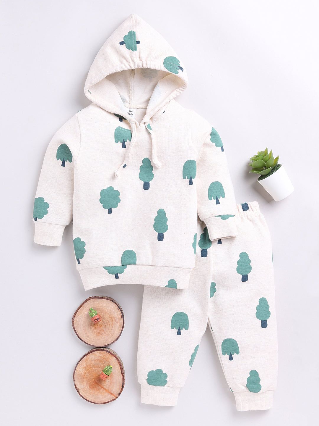 Green 'Trees' Hoodie Set-1-2 y