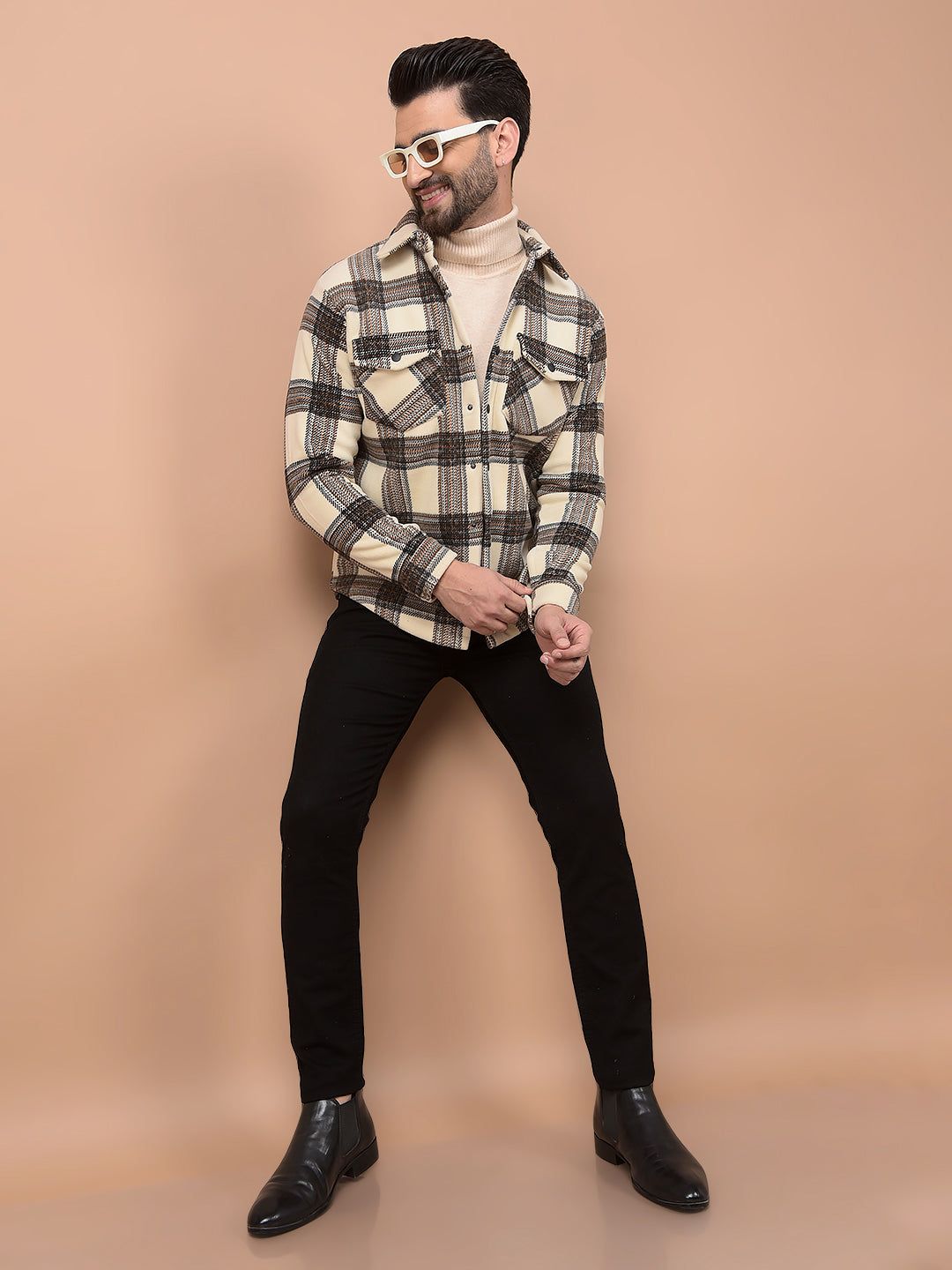 Brown Checked Shacket-M / Brown