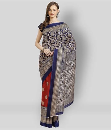 Grubstaker Art Silk Printed Saree With Unstitched Blouse Piece ( Blue )
