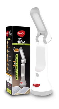 Pigeon Dhruv Shine 2 in 1 Desk and Torch Emergency Lamp with 1200 mAh and 8 Hours Backup (White, Pack of 1, Plastic)