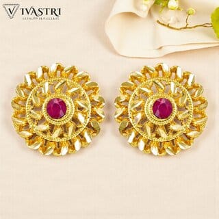 Vivastri Red Stone 1 Gram Gold Plated Alloy Stud Earrings for Women Girls - VIVA2844ERG