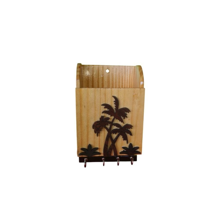 WOODEN WALL-MOUNTED KEY HOLDER WITH MAIL ORGANIZER