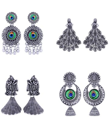 VIVASTRI Silver Jhumki Earrings ( Pack of 4 ) - Silver