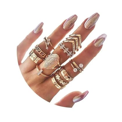 Pinapes Fashion Boho Midi Finger Ring Set for Girls - Set of 13 Pinapes Fashion Boho Midi Finger Ring Set for Girls - Set of 13
