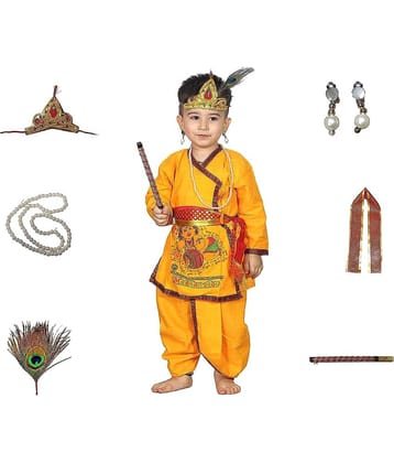 Kaku Fancy Dresses Krishna in Cotton Fabric for Krishnaleela/Janmashtami/Kanha/Mythological Character Costume -Yellow, 6-12 Months, for Boys