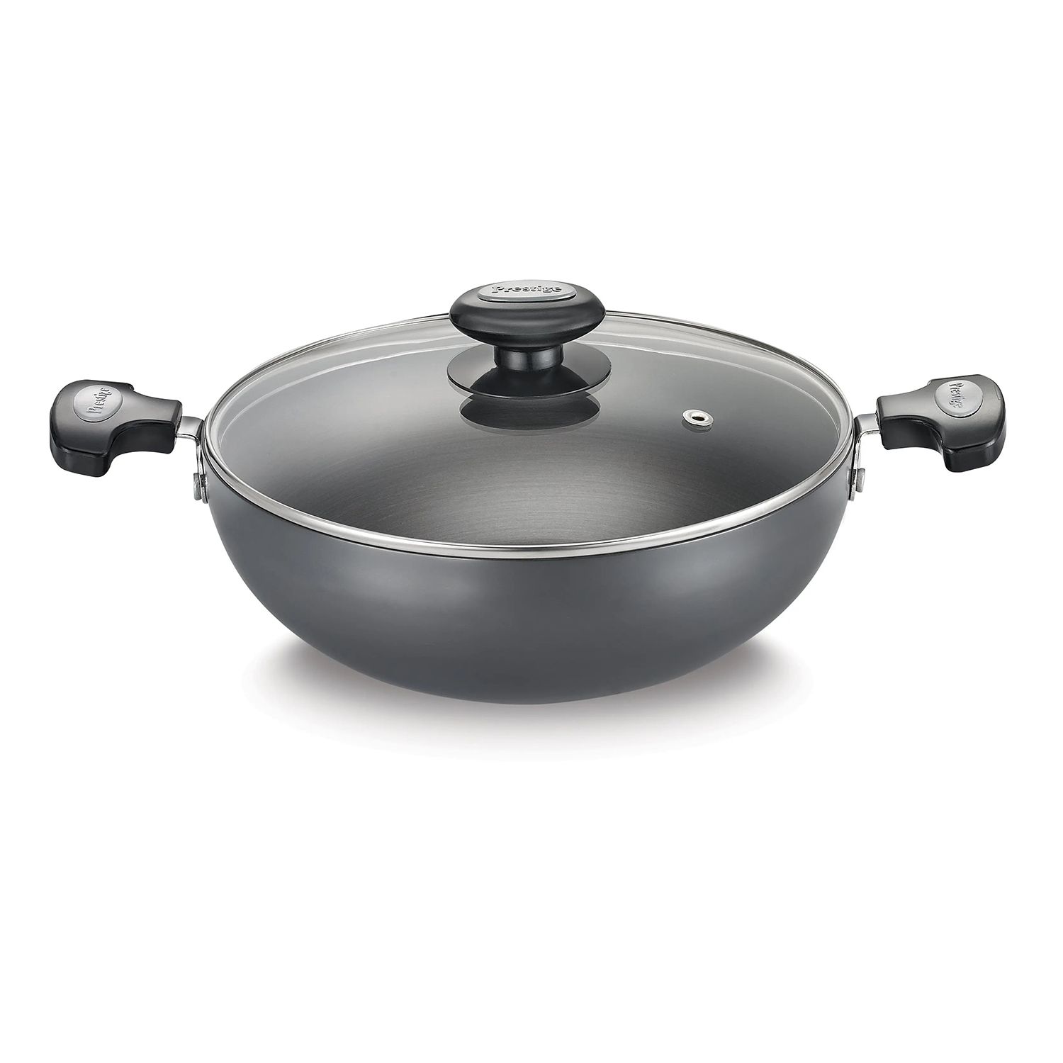 Prestige Hard Anodised Plus Gas and Induction Compatible Kadai 24 cm, Black