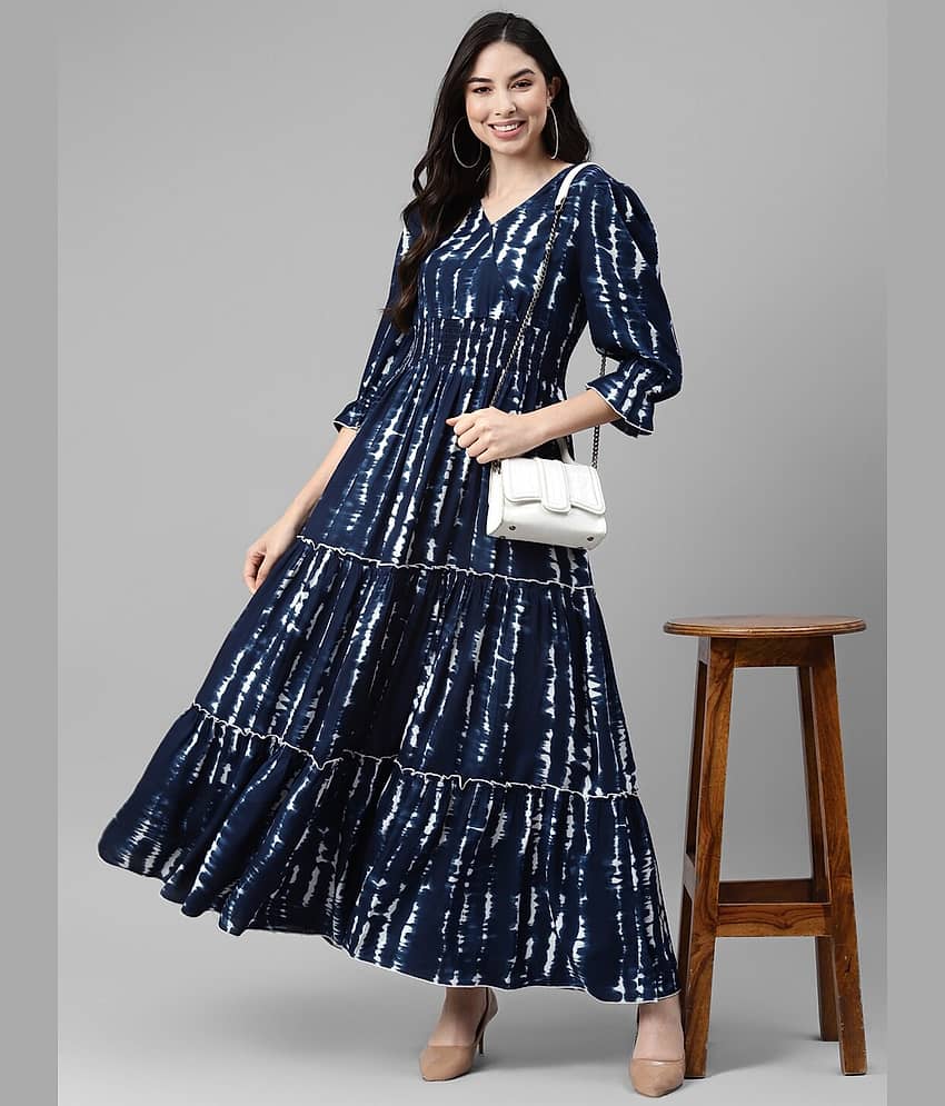 Femvy Women Crepe Printed Fit & Flare Dress ( Maroon )