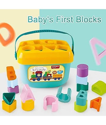 FEDIFU  Baby Plastic First Block Shapes and Sorter, 16 Blocks, ABCD Blocks with Other Shapes, Toys for 6 Months to 2 Years Old for Boys and Girls ( Multicolor )