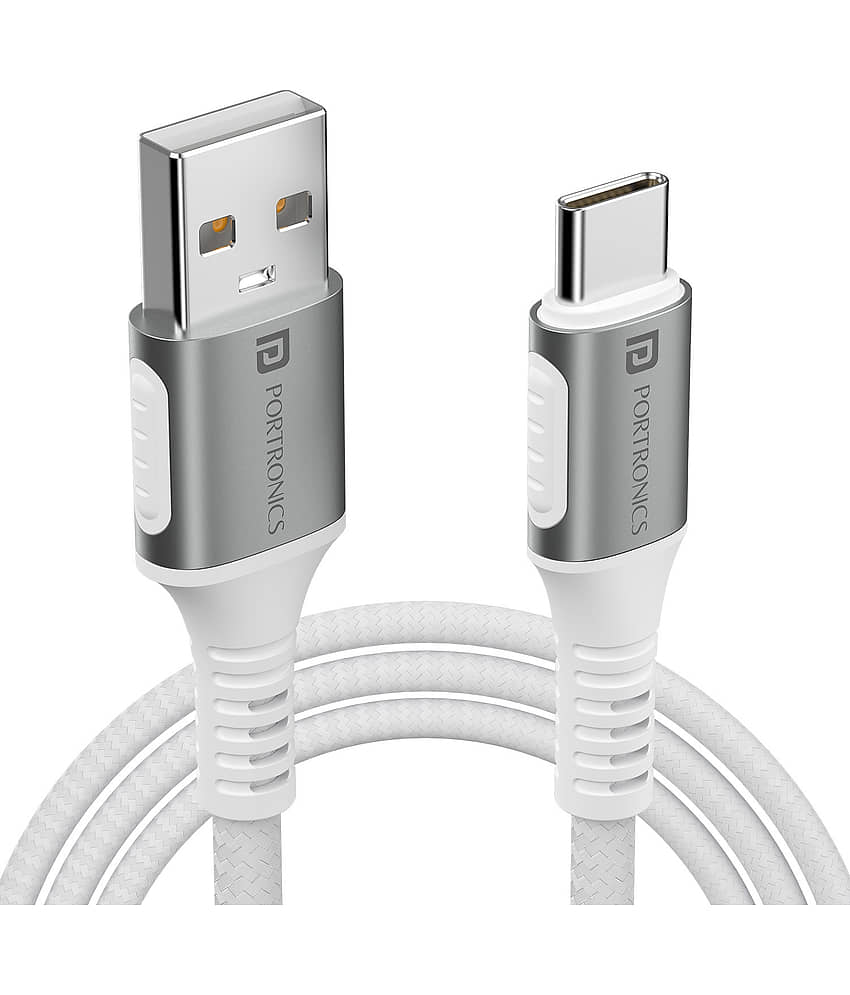 Portronics White 3A USB Data Cable 1.5 Meter