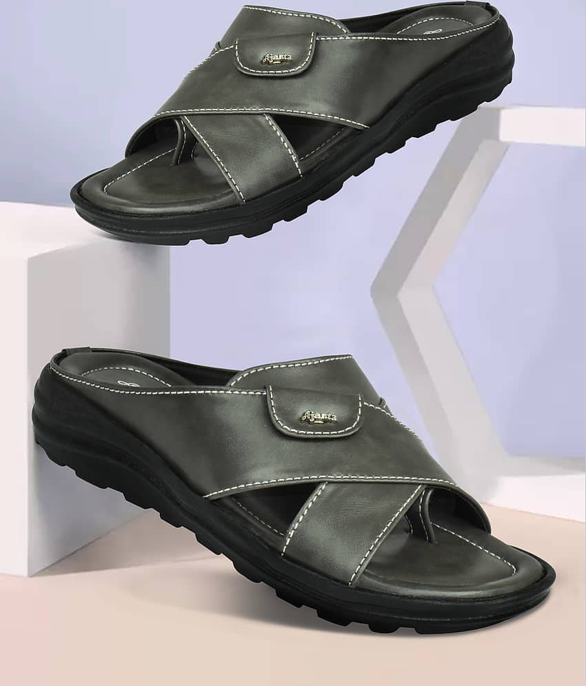 Ajanta Grey Men's Leather Slipper