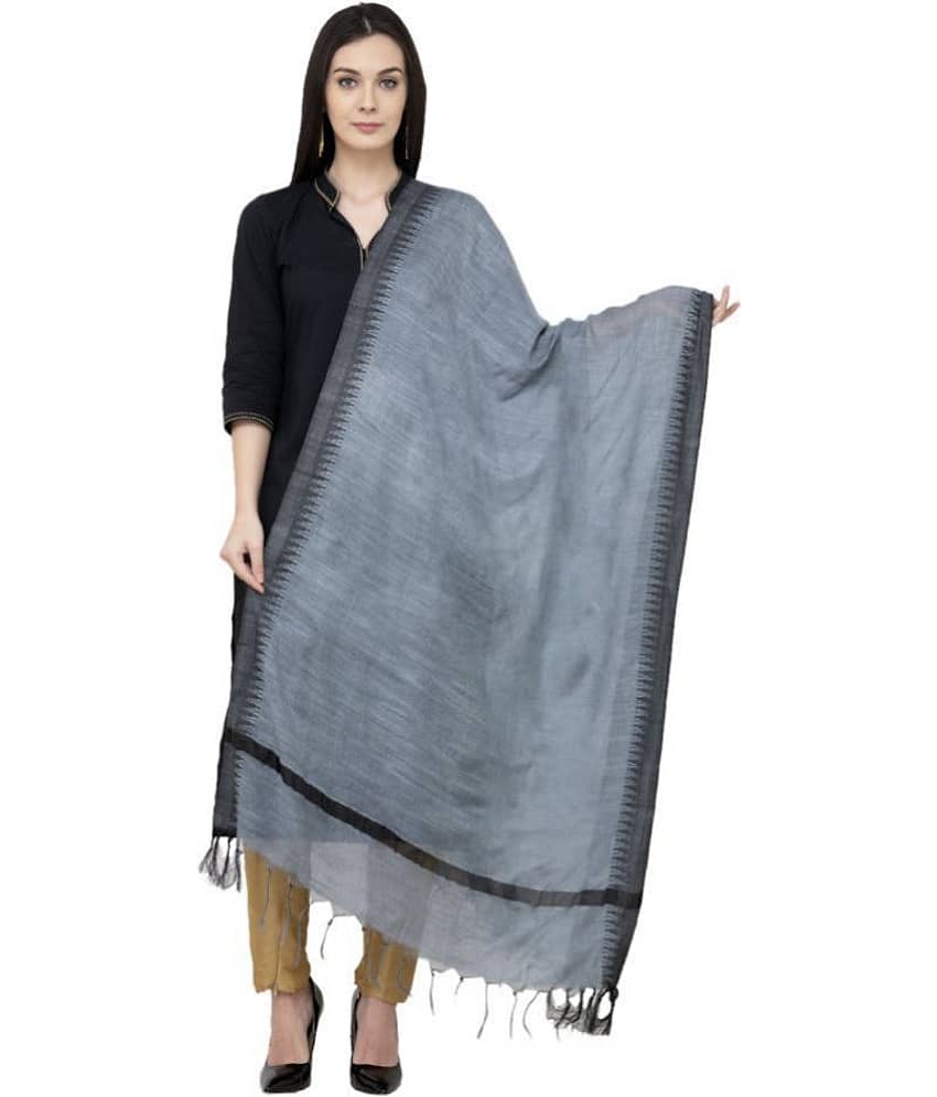 A R Silk Grey Cotton Hand Painted Dupatta