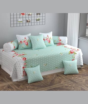 SHOMES Cotton Polka Dots Diwan Set 8 Pcs - Green