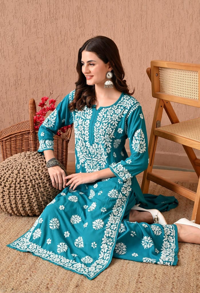 Hand Embroidered Chikankari 3d Work Plazo Set