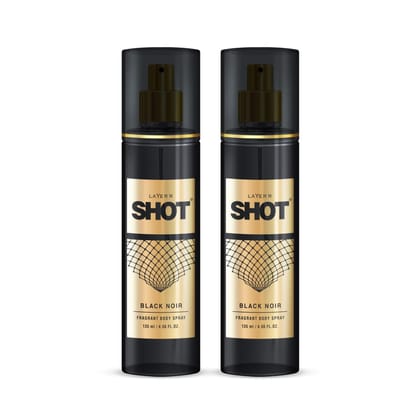Layer'r Shot Black Noir Body Spray For Men - 2 x 135ml | Long-Lasting Premium Fragrance with Exotic Notes | Perfect For Body & Clothes | Ideal For Men