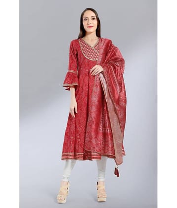 Madhuram Textiles - Red Cotton Blend Women's Anarkali Kurti ( Pack of 1 )