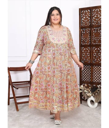 Label Flavia Women Cotton Printed Anarkali Kurti ( Peach )