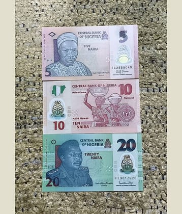 RARE POLYMER SET OF NIGERIA WITH THREE DIFFERENT  DENOMINATION,,5,,10,,20 NAIRA IN TOP UNC GRADE,,PAPER QUALITY HIGH GRADE POLYMER,,,