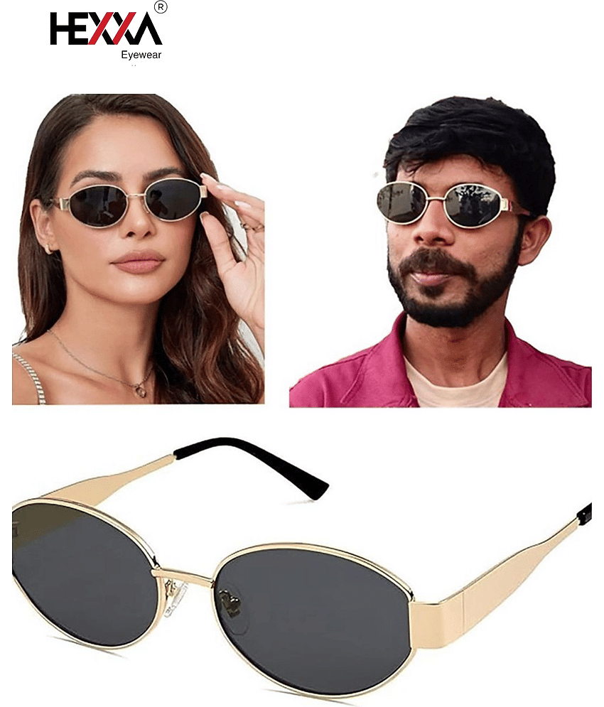 Hexxa Gold Oval Sunglasses ( Pack of 1 )