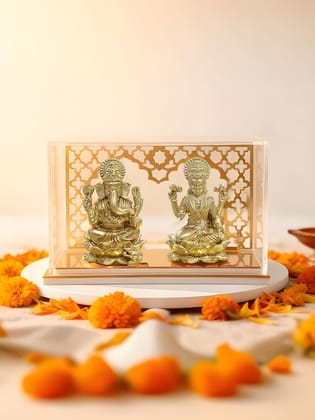 Brahma 3D Farm Gods Idol Laxmi & Ganesha with Temple | Laxmi & Ganesha Idol for Home Decor, Car Dashboard, Pooja Room, Study Table, Living Room & Office Decoration | Gift Item (Pack of 2)