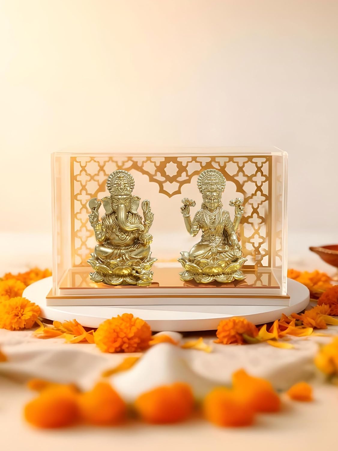 Brahma 3D Farm Gods Idol Laxmi & Ganesha with Temple | Laxmi & Ganesha Idol for Home Decor, Car Dashboard, Pooja Room, Study Table, Living Room & Office Decoration | Gift Item (Pack of 2)