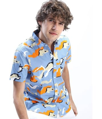 Ketch 100% Cotton Slim Fit Printed Half Sleeves Men's Casual Shirt - Blue ( Pack of 1 )