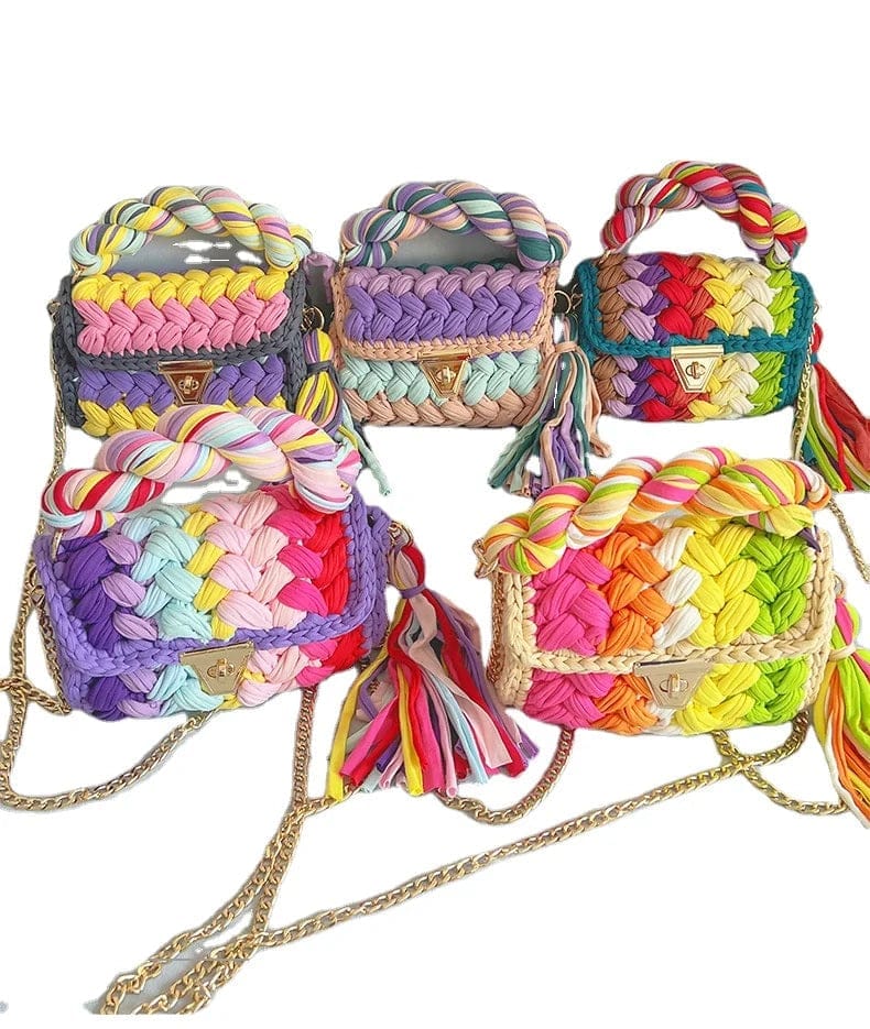High Quality Handmade Woven Bag Colorful Crossbody Bag Exquisite Hand Hook Handbag Fashion Trend Women Knitted Bag