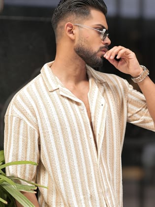 Desert Stripe Beige Shirt-S / Beige