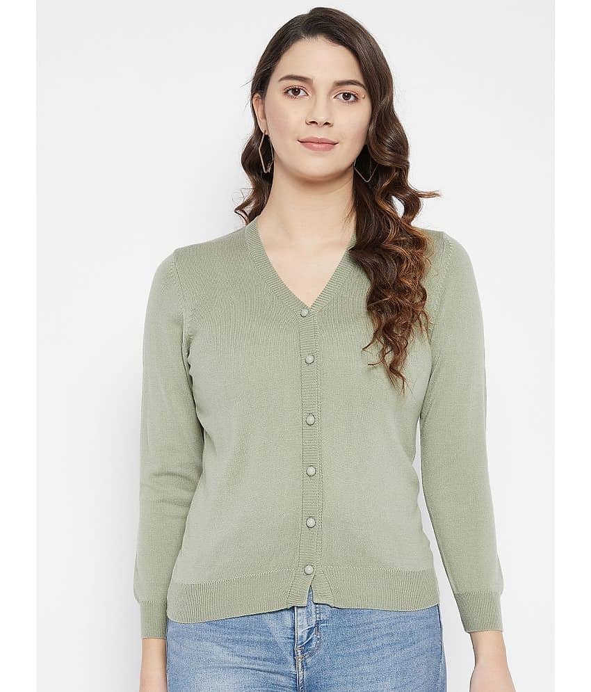 zigo Women Woollen V-Neck Cardigan ( Green )