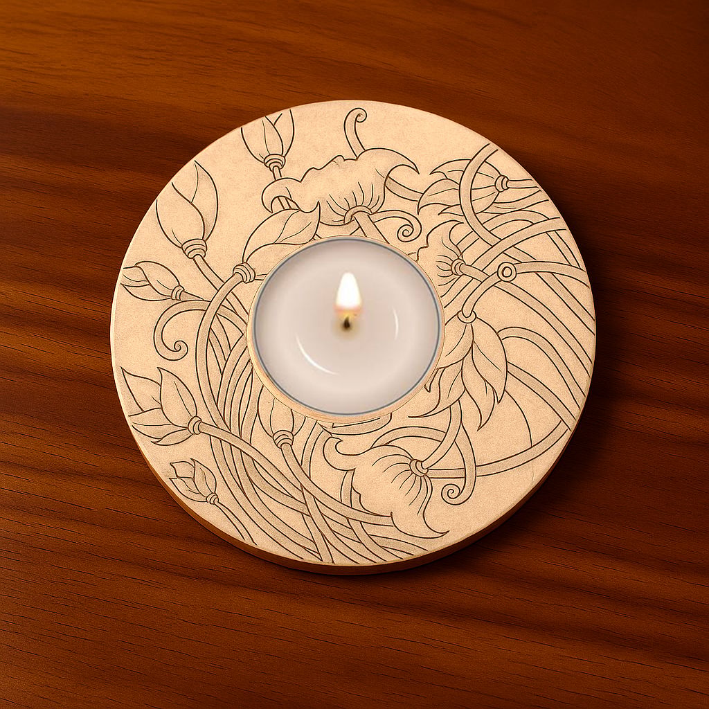 Dbeautify's Floral Engraved MDF Tealight Holder - Pooja Needs | Buy online on ZillyBuy