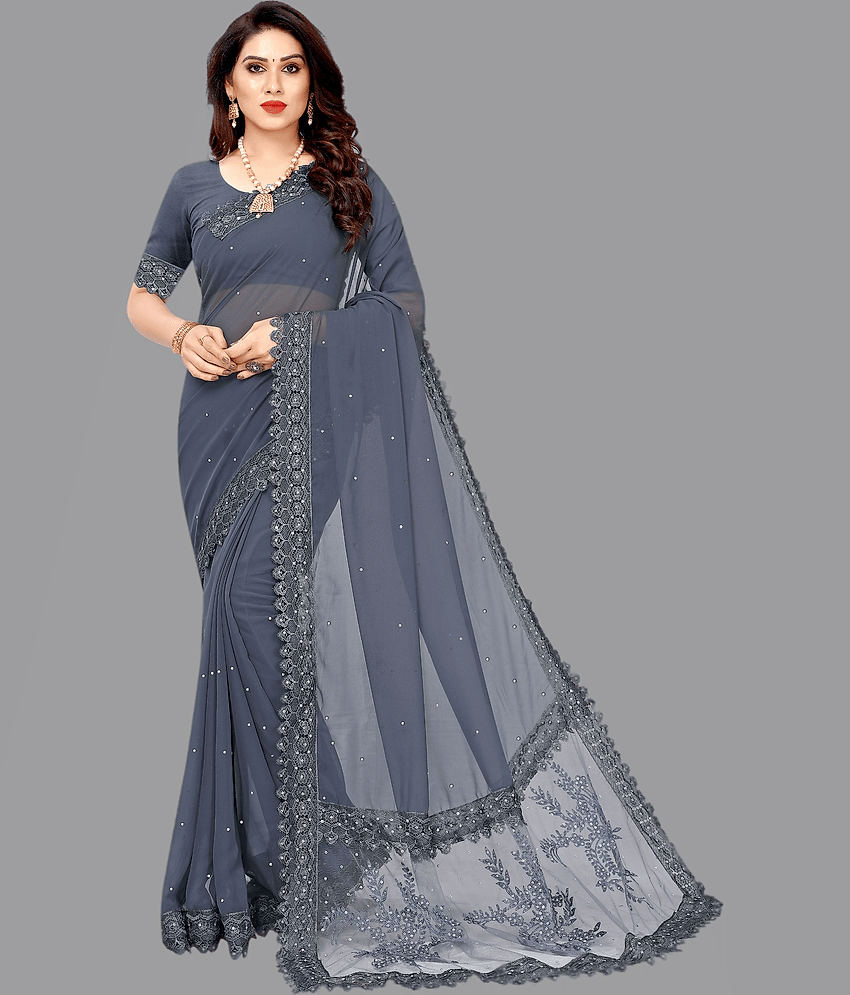 Apnisha Georgette Embellished Saree With Unstitched Blouse Piece ( Pink )