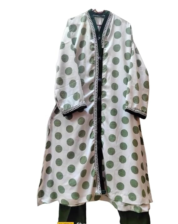 Readymade Garments - Abaya Look Tafeeta Soft Printed Long Front Slit Kurta with Pant Green