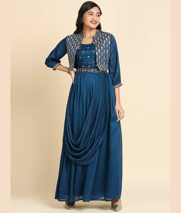 Madhuram Textiles Women Silk Embroidered Ethnic Dress ( Navy )