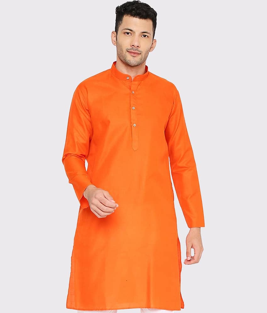 Maharaja - Orange Cotton Blend Men's Regular Kurta ( Pack of 1 )